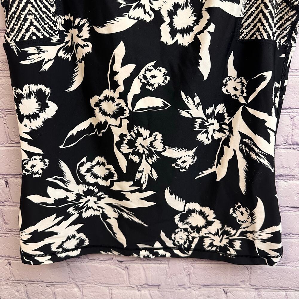 Athleta Molokai Rash Guard Tank Top Black Cream Floral Women's Small Beach - Picture 3 of 10